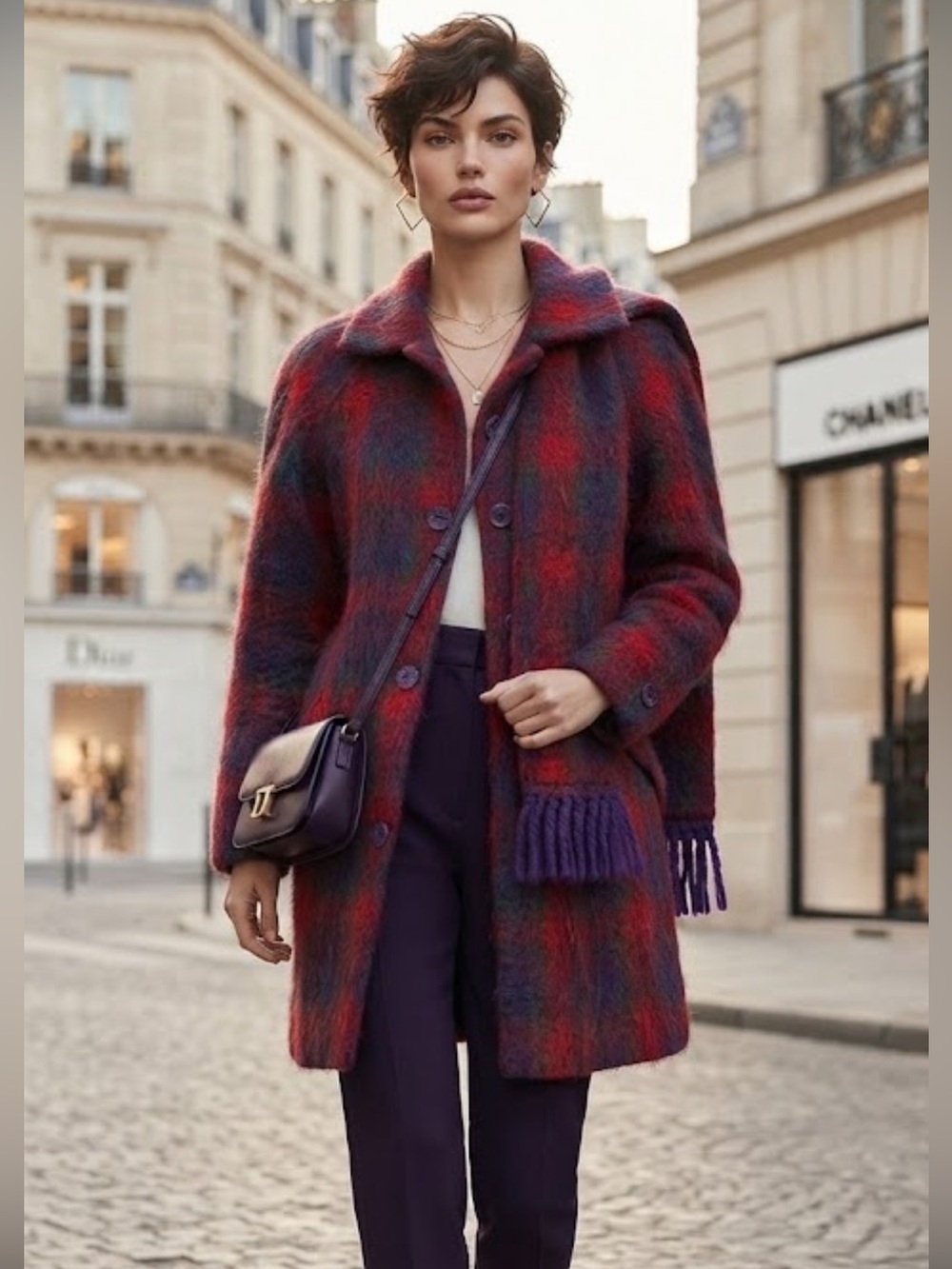 Vintage Donegal Irish Mohair Wool Plaid Sweater Coat Scarf Collar Size 16